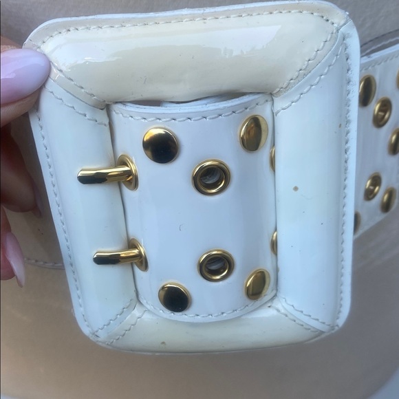 Wide clear white White and Gold Women's Belt - Picture 2 of 4